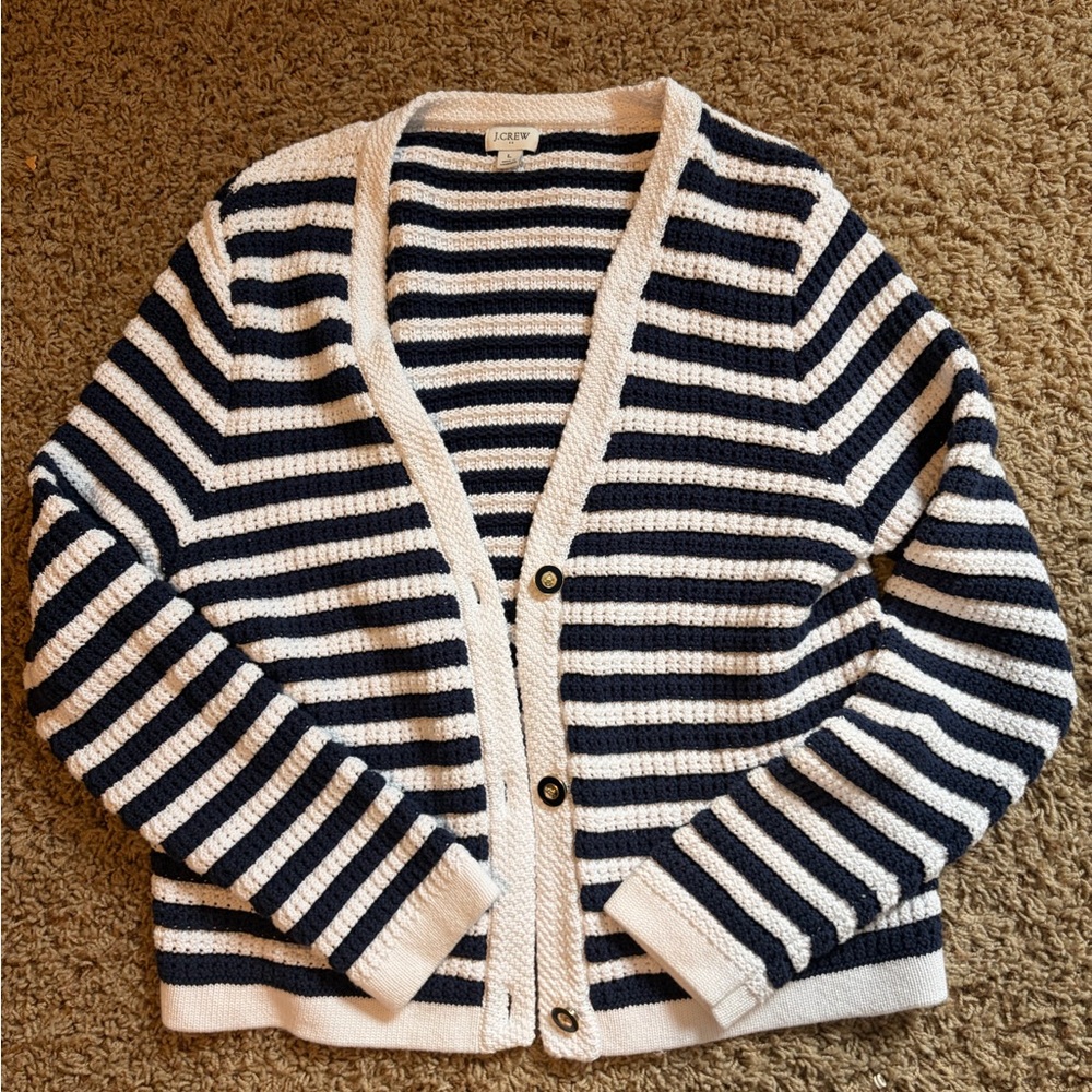 J. Crew Navy and White Striped Cardigan